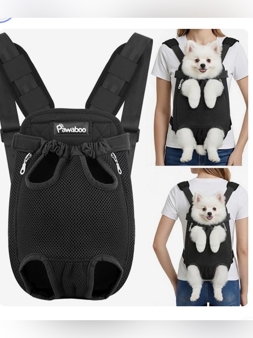 Pawaboo Black Front Dog Carrier Backpack - Hands-Free Pet Travel